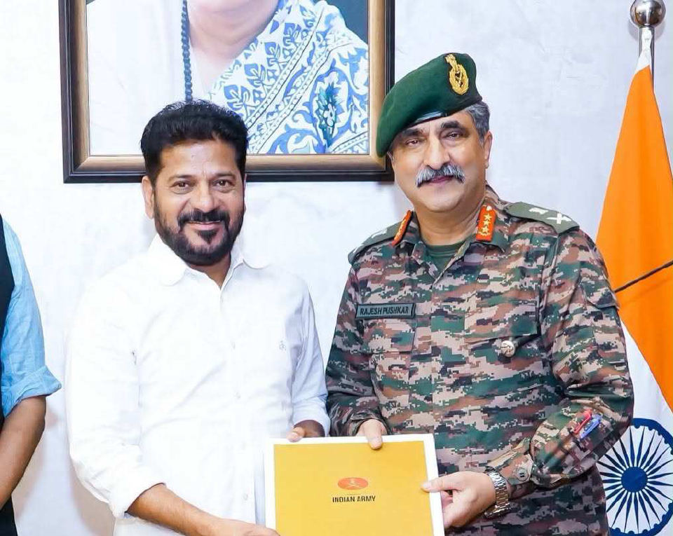 CM Revanth Reddy with Lieutenant General C. Meet Rajesh Pushkar